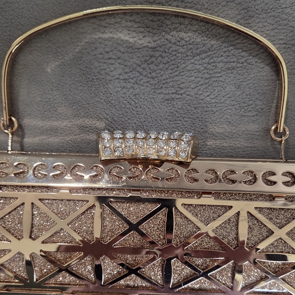 Gold Rhinestone Evening GLAM Clutch Bag Formal Party Wedding - Picture 2 of 13